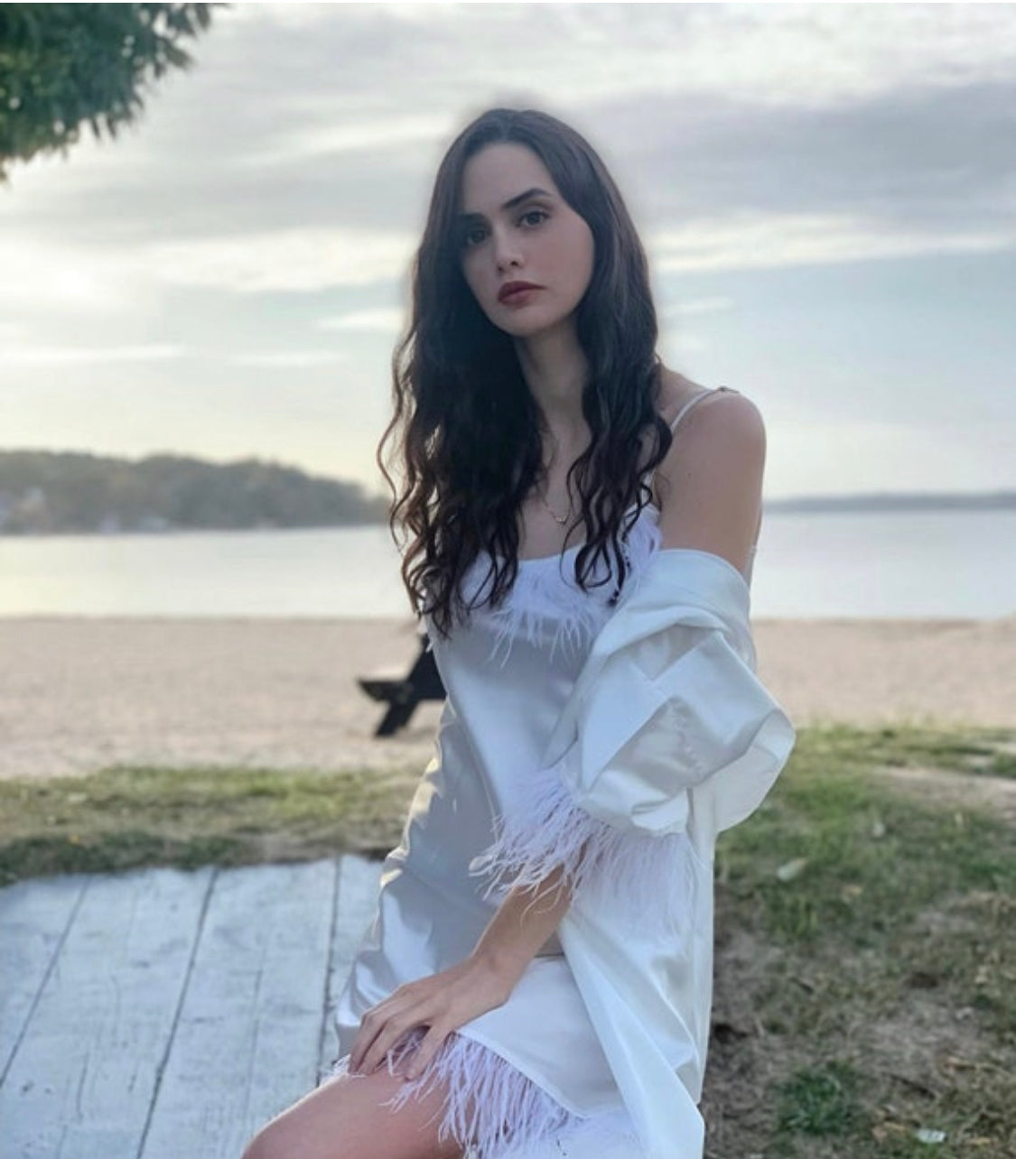 White Feather Bridal Robe & Dress Set-CALLISTARI