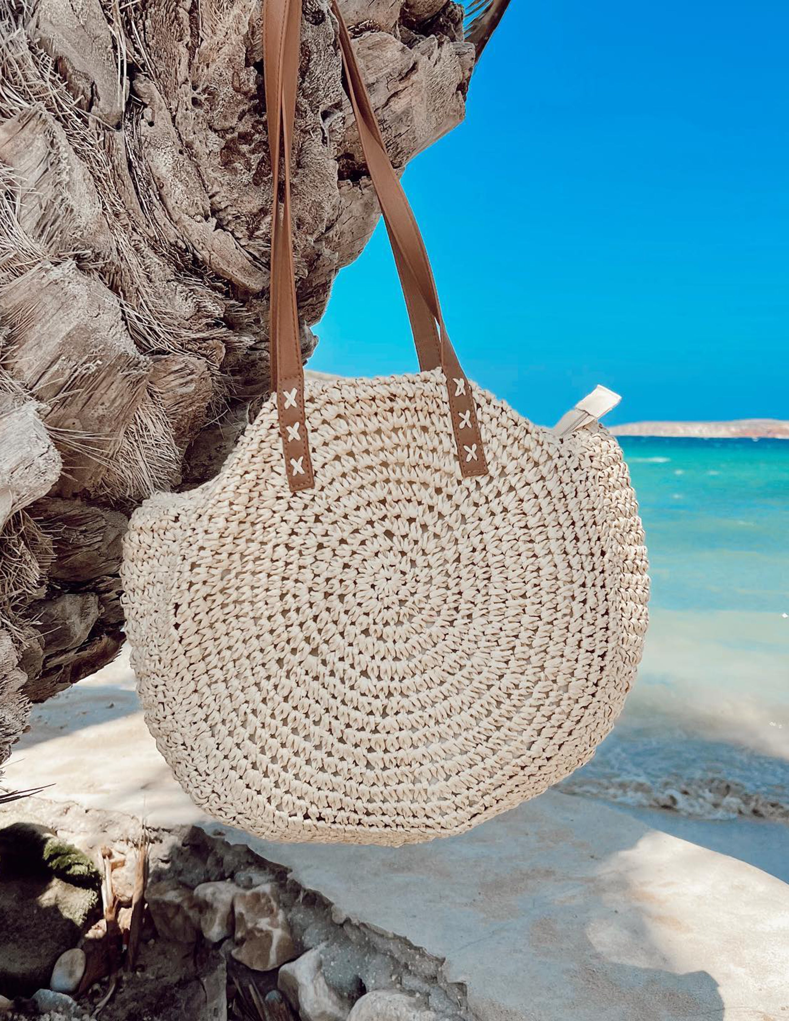 Round Straw Tote Bag-CALLISTARI