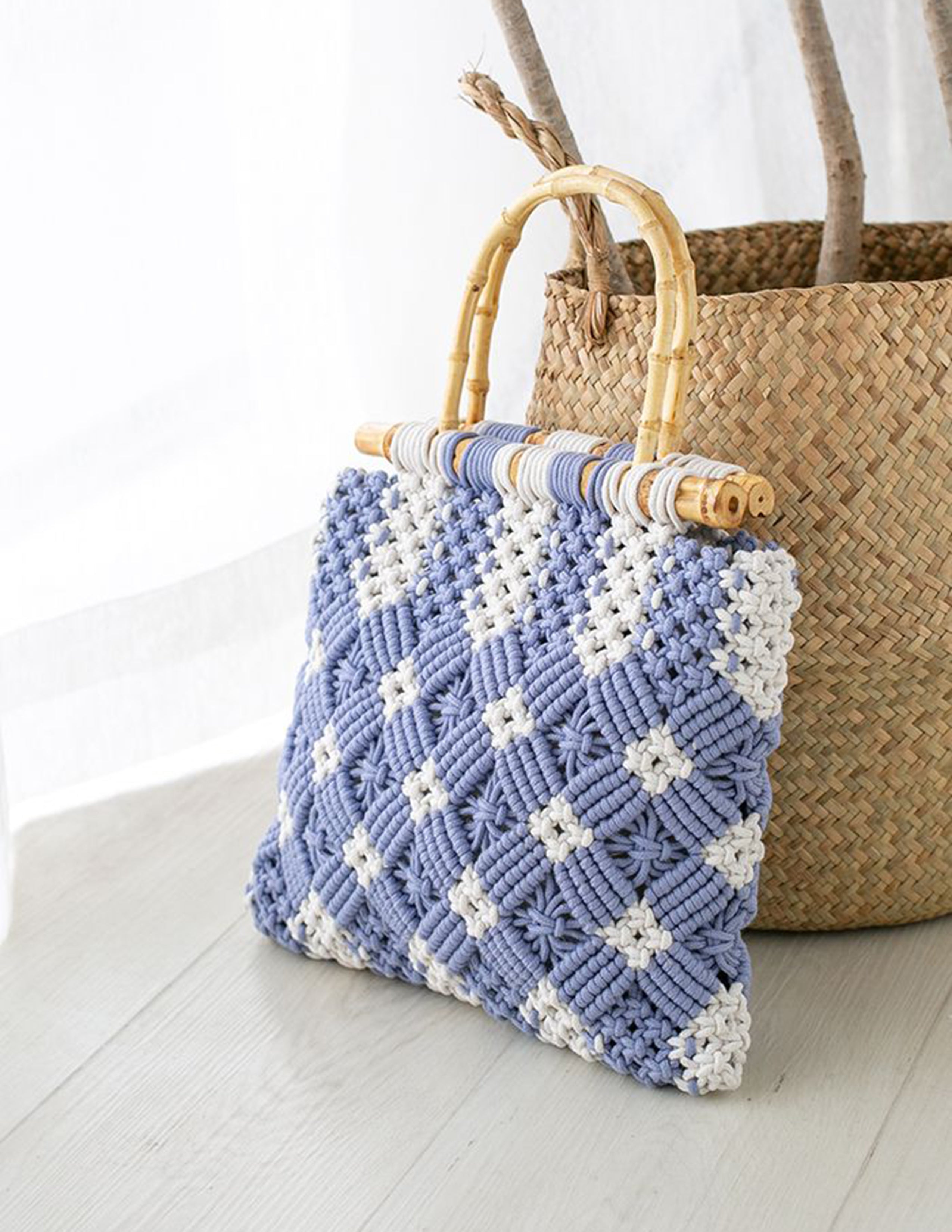 Bamboo Handle Two-Tone Woven Handbag-CALLISTARI