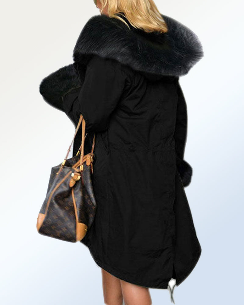 Trafni Women Winter Warm Thick Faux Fur Coat Hood Parka Long Jacket Size 8-18-Trafni
