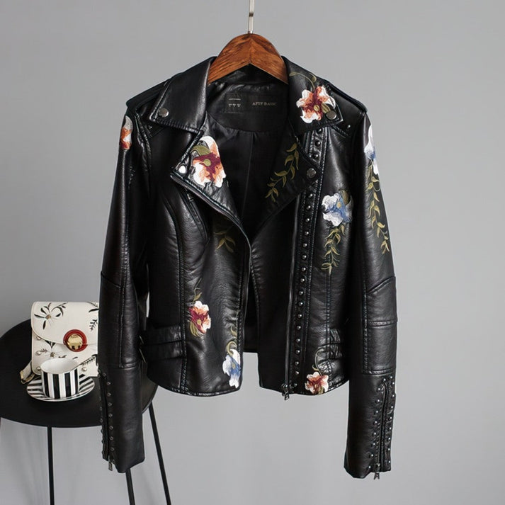 Flora - Vegane Lederjacke für Damen mit Blumenverzierungen-CALLISTARI