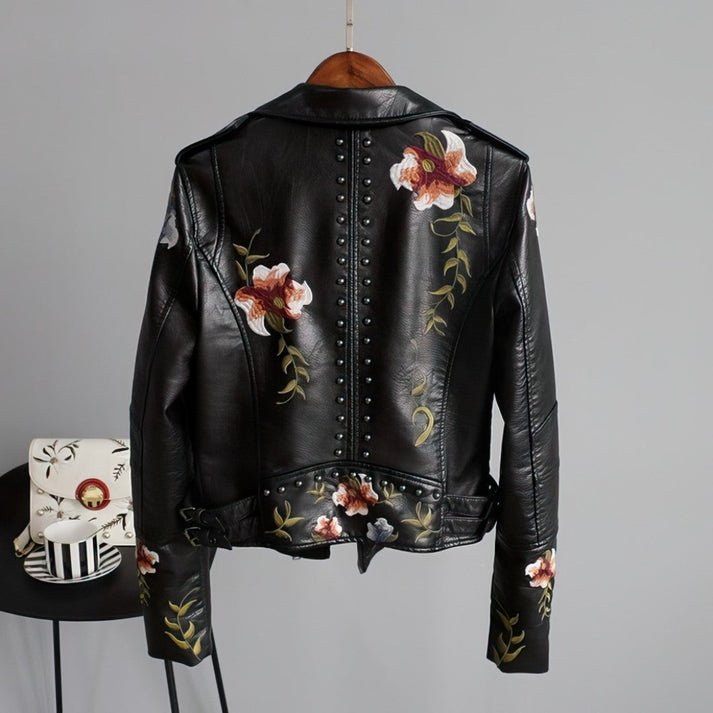 Flora - Vegane Lederjacke für Damen mit Blumenverzierungen-CALLISTARI