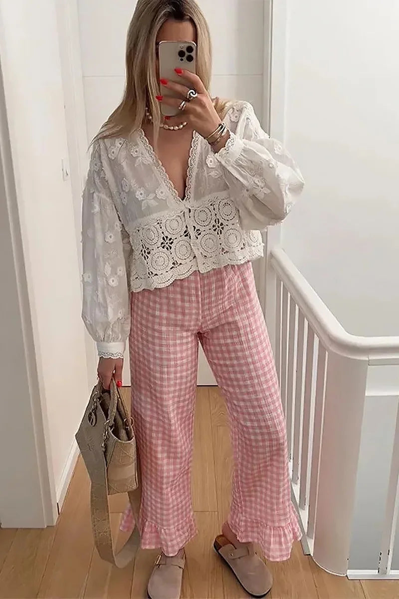 Peter Pan Collar Blouse with Ties-Trafni