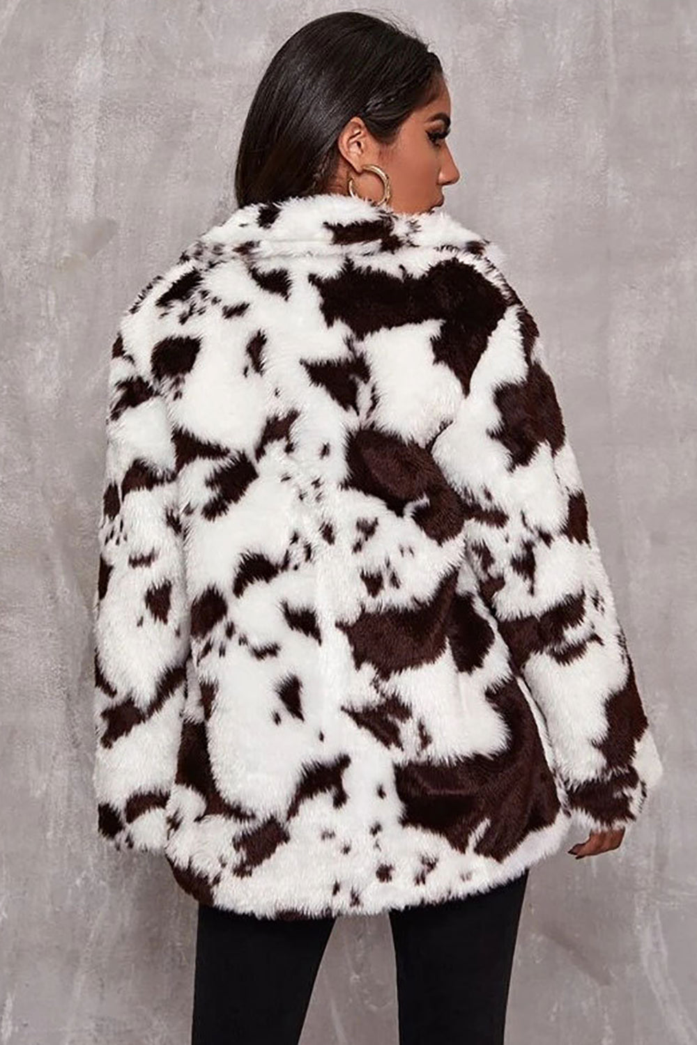 White Cow Pattern Midi Faux Fur Shearling Coat-CALLISTARI