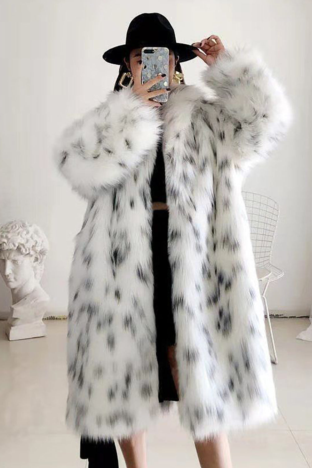 White Oversized Long Faux Fur Shearling Coat-CALLISTARI