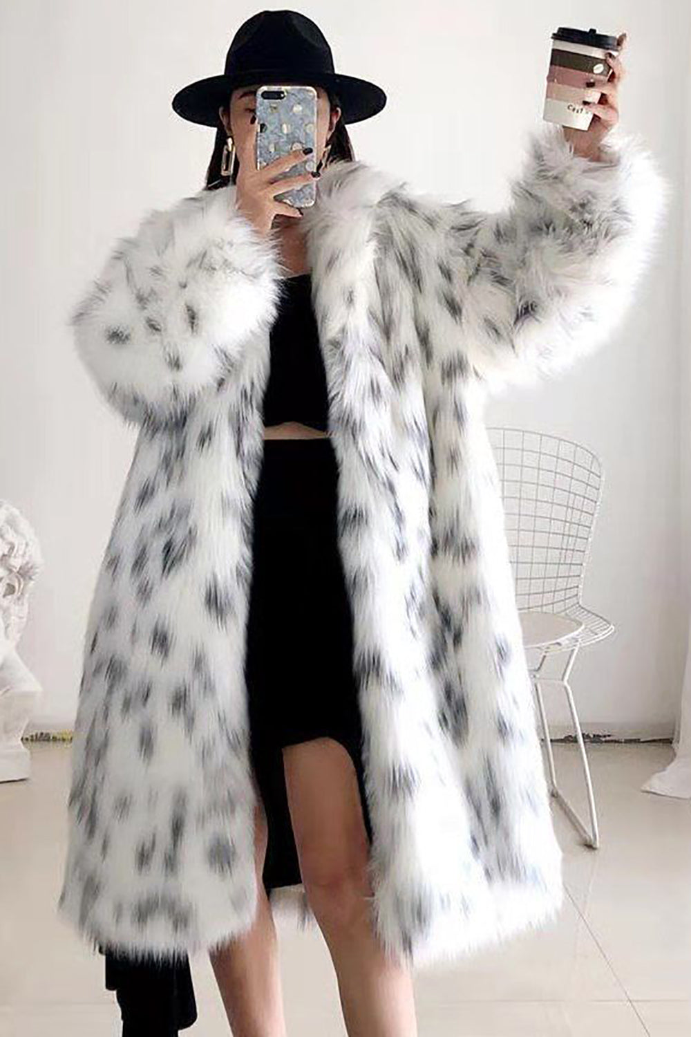 White Oversized Long Faux Fur Shearling Coat-CALLISTARI