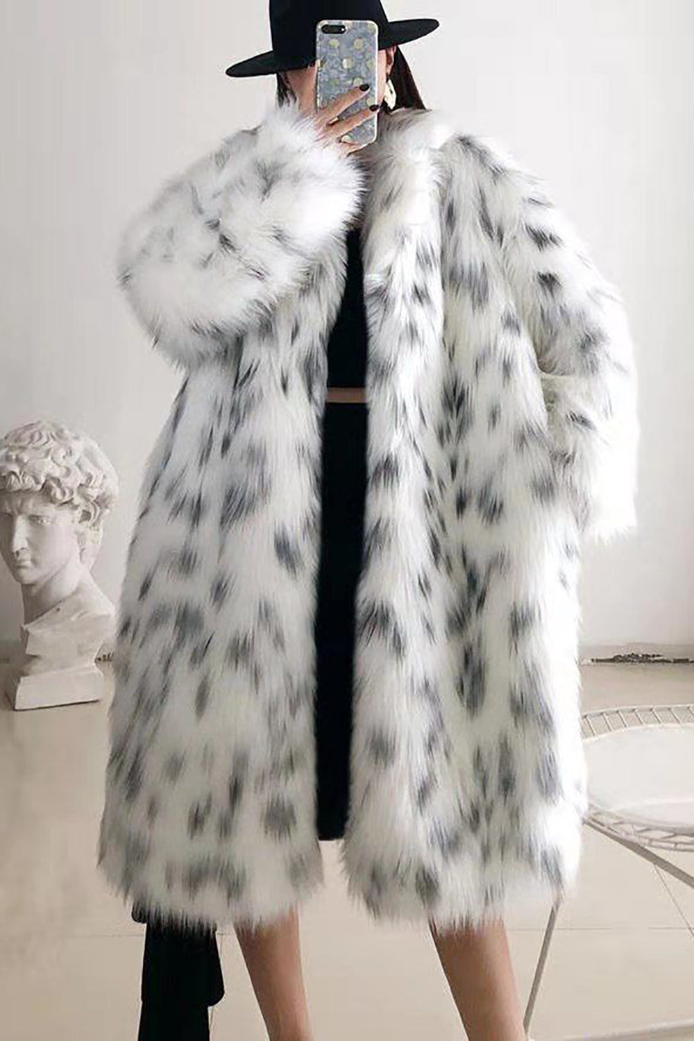 White Oversized Long Faux Fur Shearling Coat-CALLISTARI