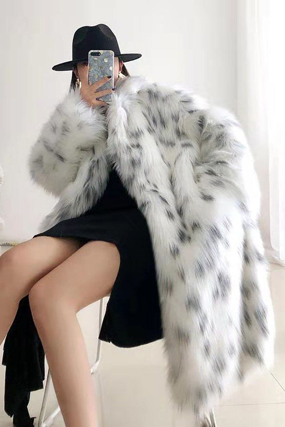 White Oversized Long Faux Fur Shearling Coat-CALLISTARI