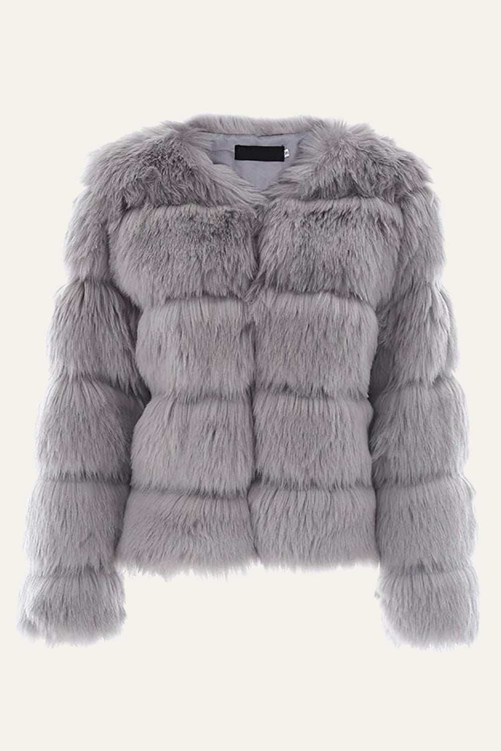 Grey Fluffy Cropeed Shawl Lapel Faux Fur Shearling Coat-CALLISTARI