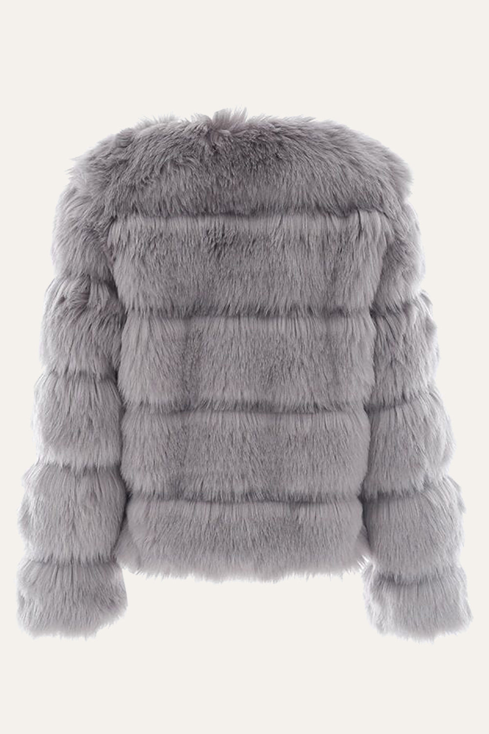 Grey Fluffy Cropeed Shawl Lapel Faux Fur Shearling Coat-CALLISTARI