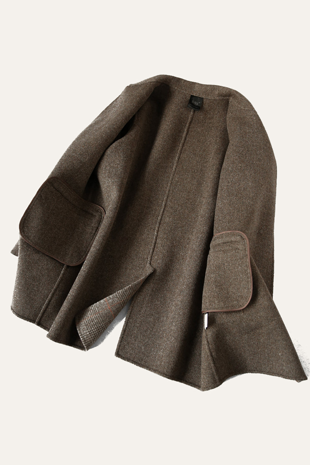 Grey Wool Blend Plaid One Button Lapel Neck Coat-CALLISTARI
