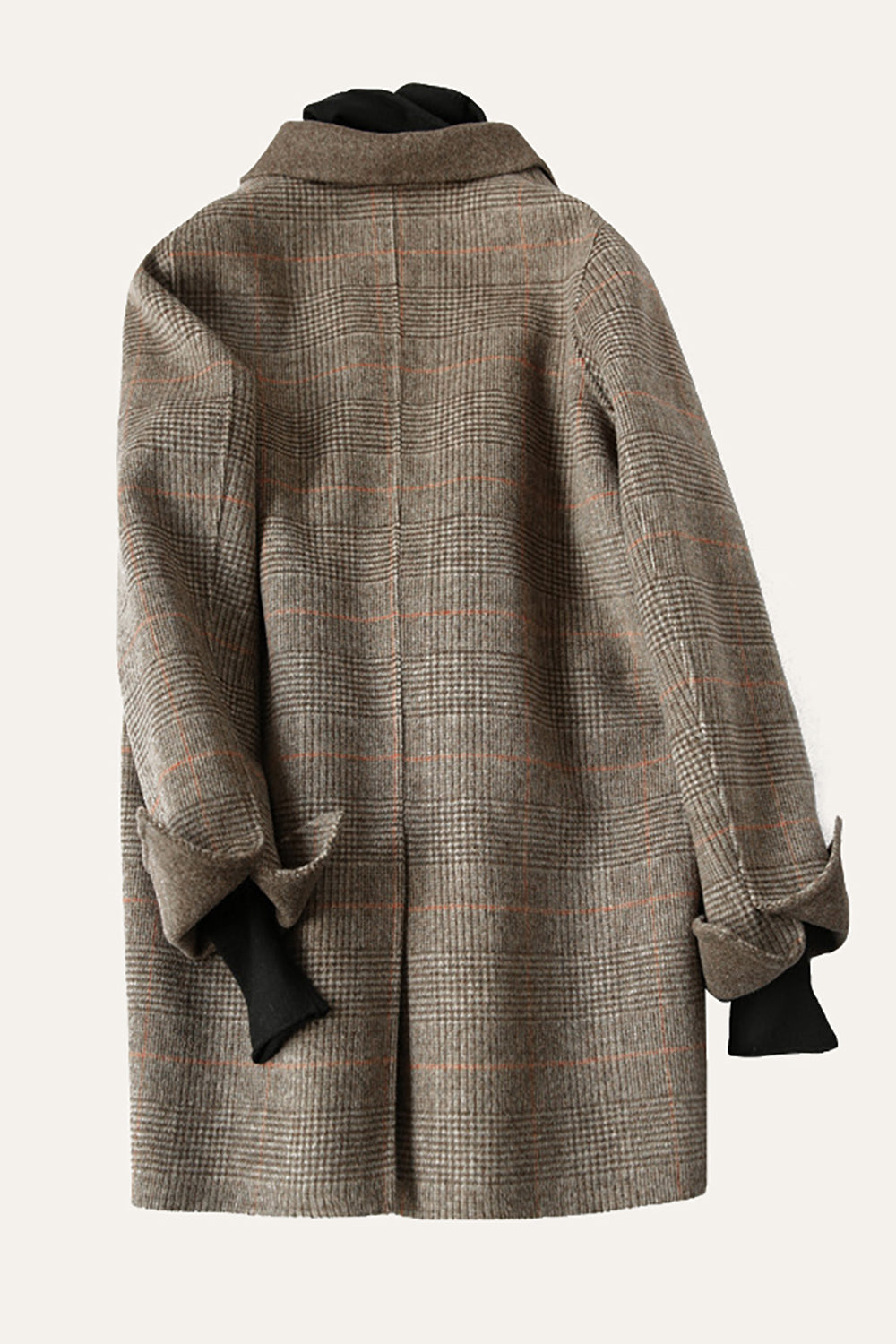 Grey Wool Blend Plaid One Button Lapel Neck Coat-CALLISTARI