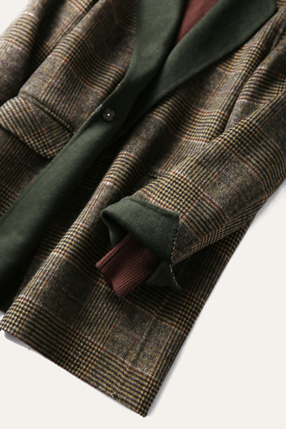 Grey Wool Blend Plaid One Button Lapel Neck Coat-CALLISTARI