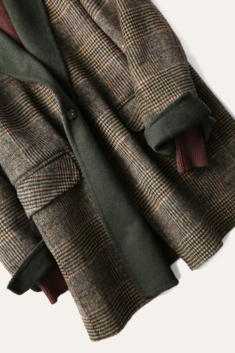 Grey Wool Blend Plaid One Button Lapel Neck Coat-CALLISTARI