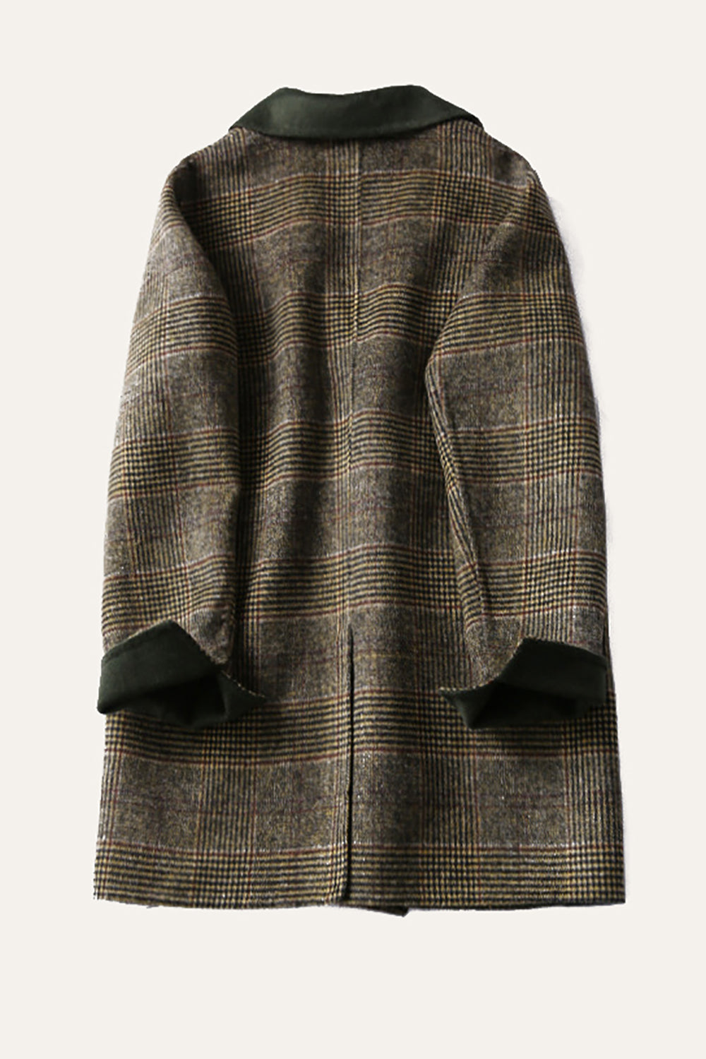 Grey Wool Blend Plaid One Button Lapel Neck Coat-CALLISTARI