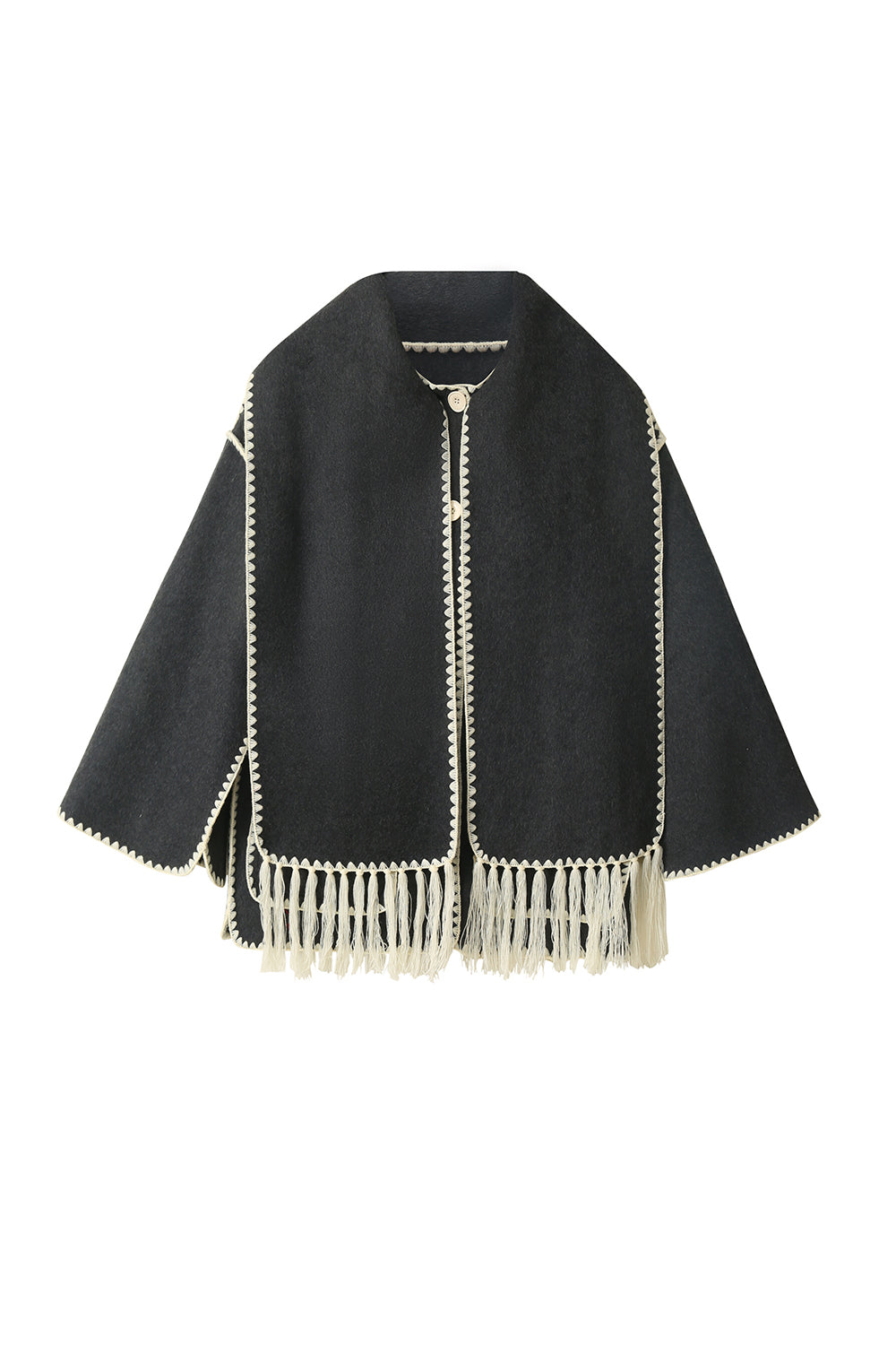 Dark Grey Oversized Wool Blend Coat with Scarf-CALLISTARI