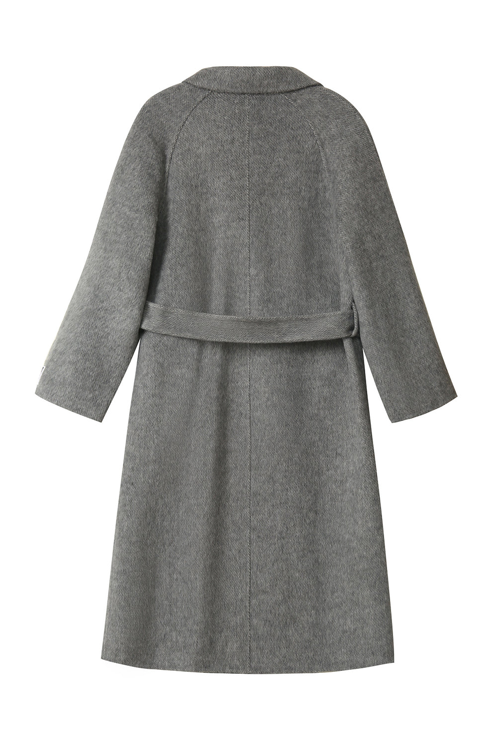 Grey Double Breasted Long Wool Blend Coat with Belt-CALLISTARI