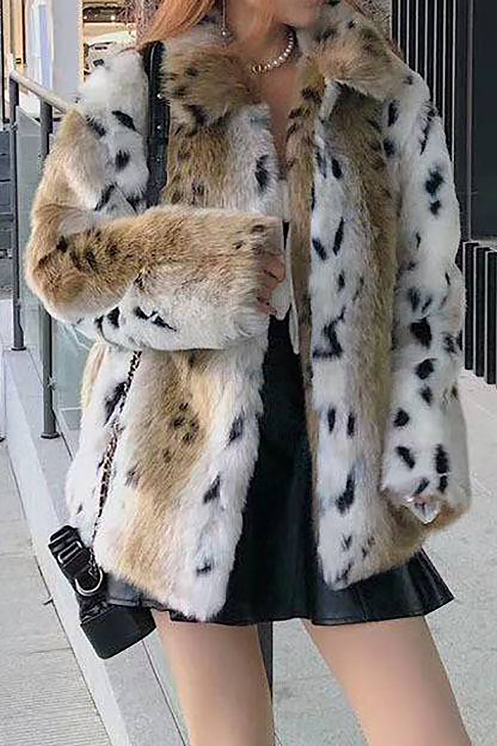 Khaki Print Long Faux Fur Coat-CALLISTARI