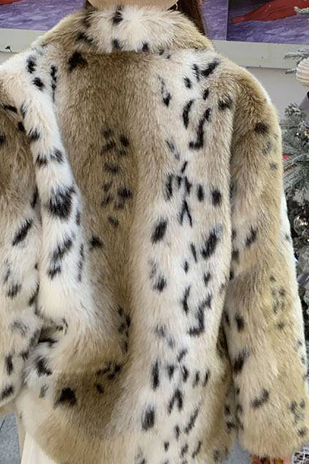 Khaki Print Long Faux Fur Coat-CALLISTARI