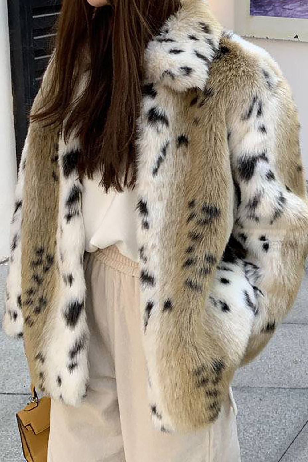 Khaki Print Long Faux Fur Coat-CALLISTARI