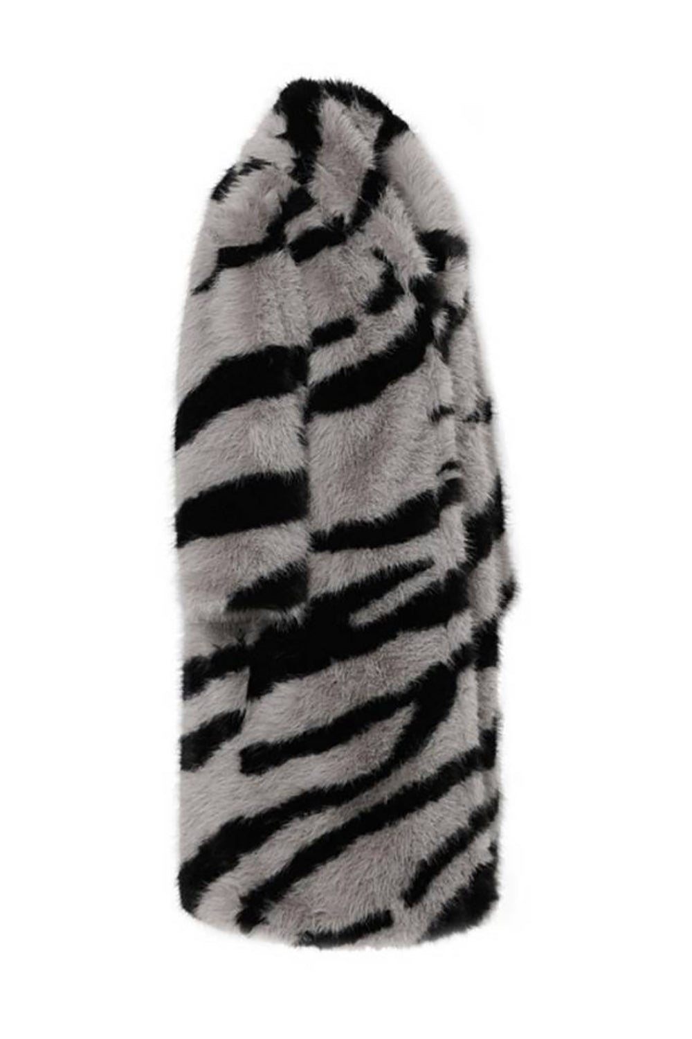 Dark Grey Zebra Pattern Imitation Oversized Long Faux Fur Shearling Coat-CALLISTARI