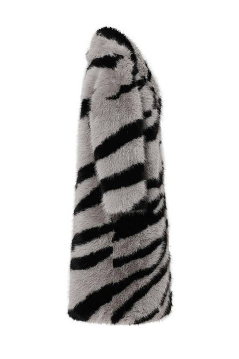 Dark Grey Zebra Pattern Imitation Oversized Long Faux Fur Shearling Coat-CALLISTARI