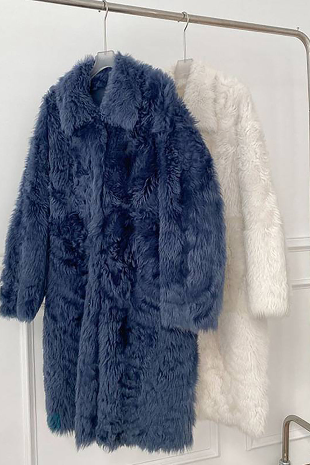 Casual Single Breasted Long Overcoat Faux Fur Lapel Collar Coat-CALLISTARI