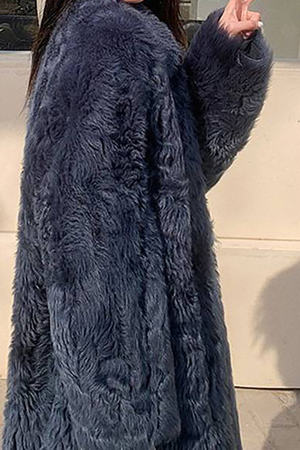 Casual Single Breasted Long Overcoat Faux Fur Lapel Collar Coat-CALLISTARI