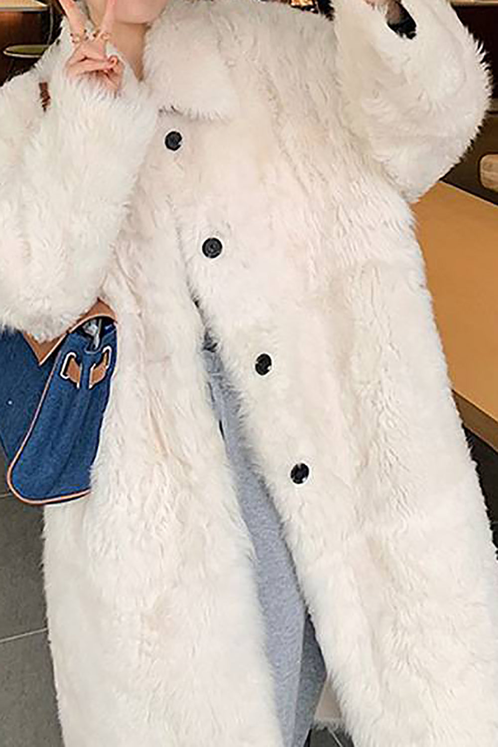 Casual Single Breasted Long Overcoat Faux Fur Lapel Collar Coat-CALLISTARI