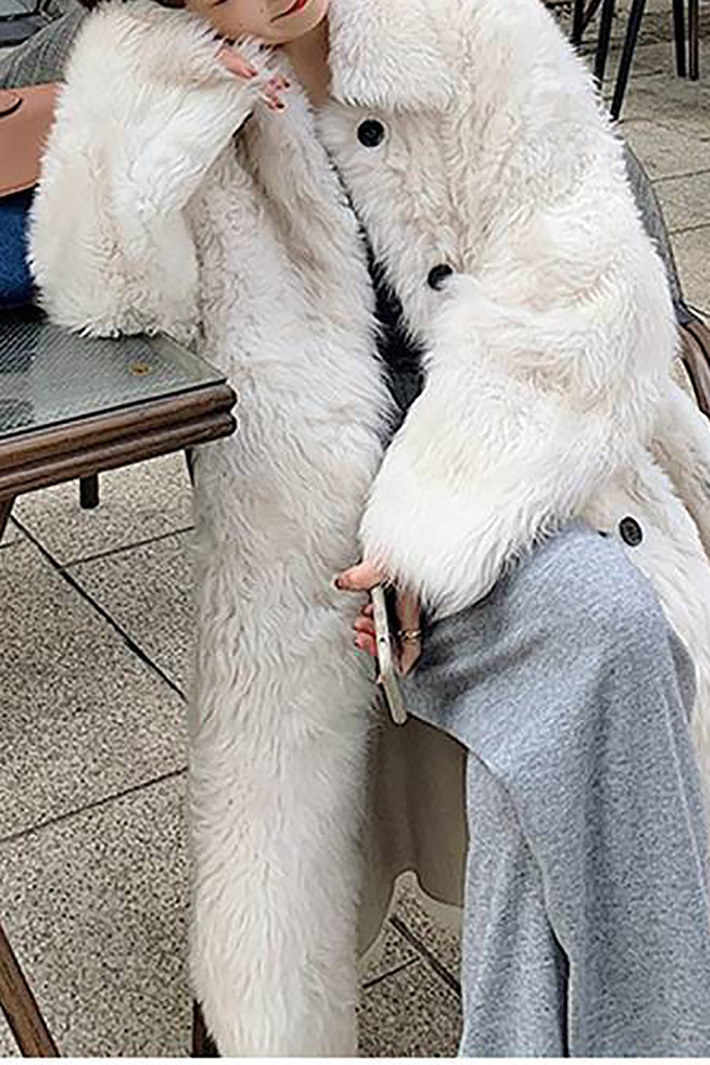 Casual Single Breasted Long Overcoat Faux Fur Lapel Collar Coat-CALLISTARI