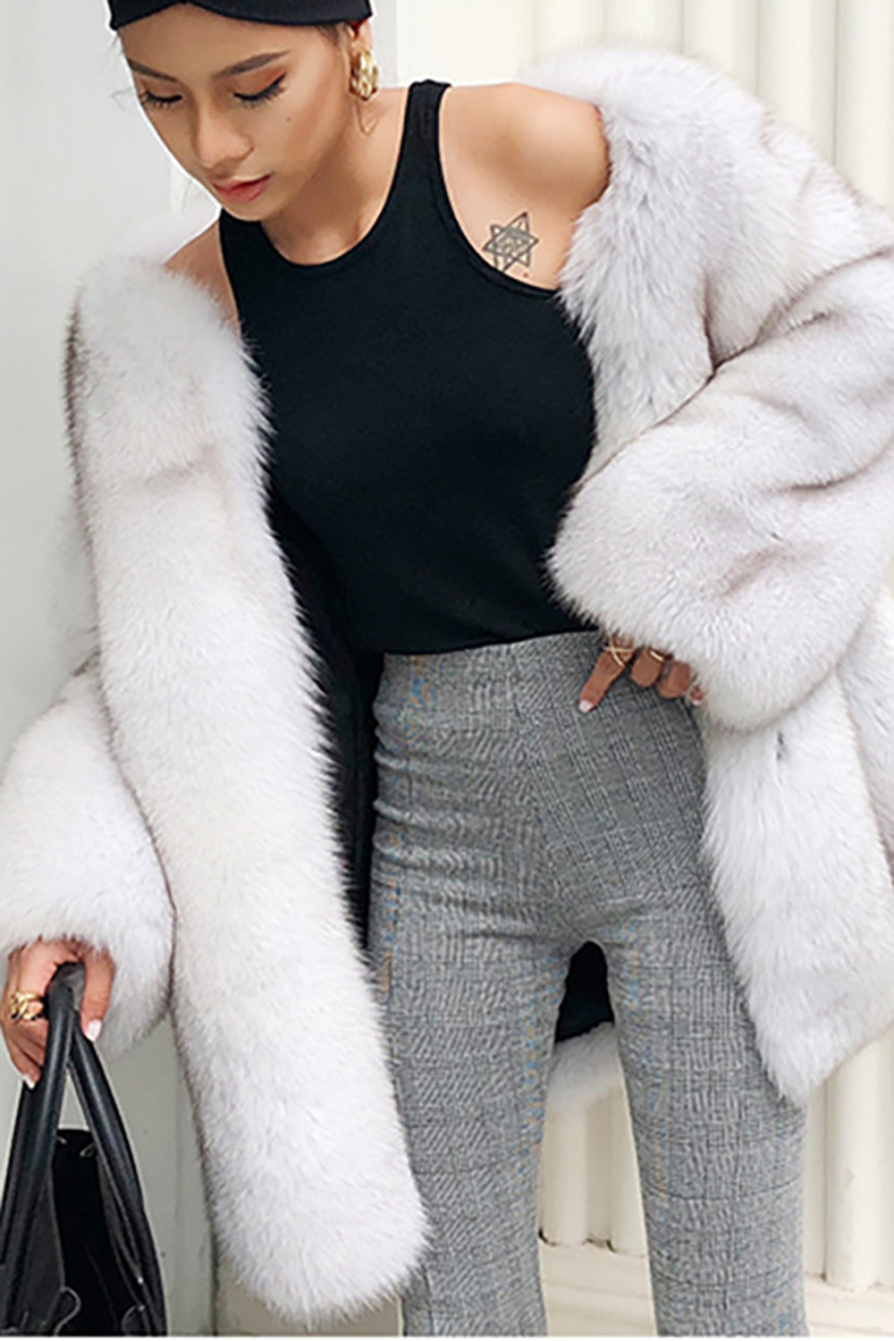 White Oversized Open Front Faux Fur Women Coat-CALLISTARI