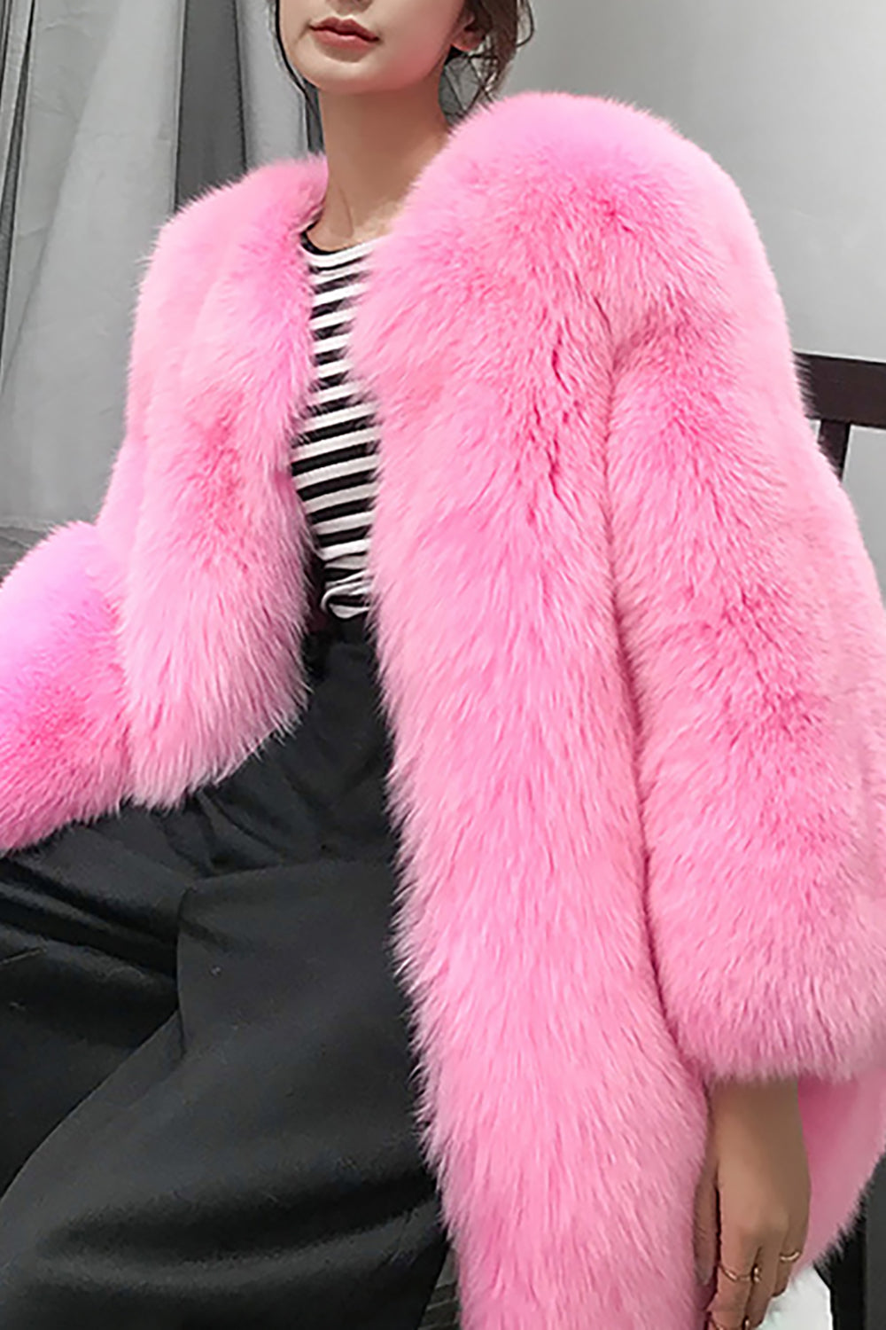 Hot Pink Shawl Lapel Oversized Faux Fur Women Coat-CALLISTARI