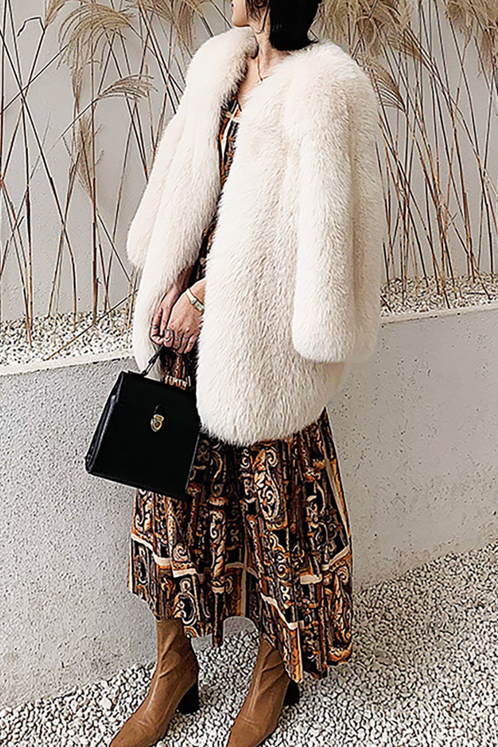 Hot Pink Shawl Lapel Oversized Faux Fur Women Coat-CALLISTARI