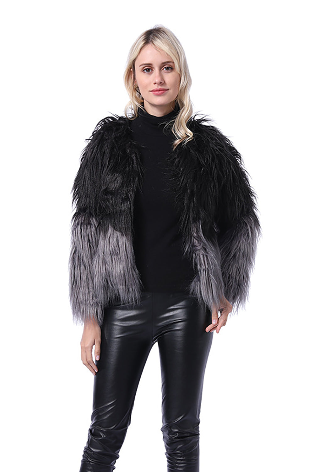 Black Winter Long Sleeve Faux Fur Coat-CALLISTARI