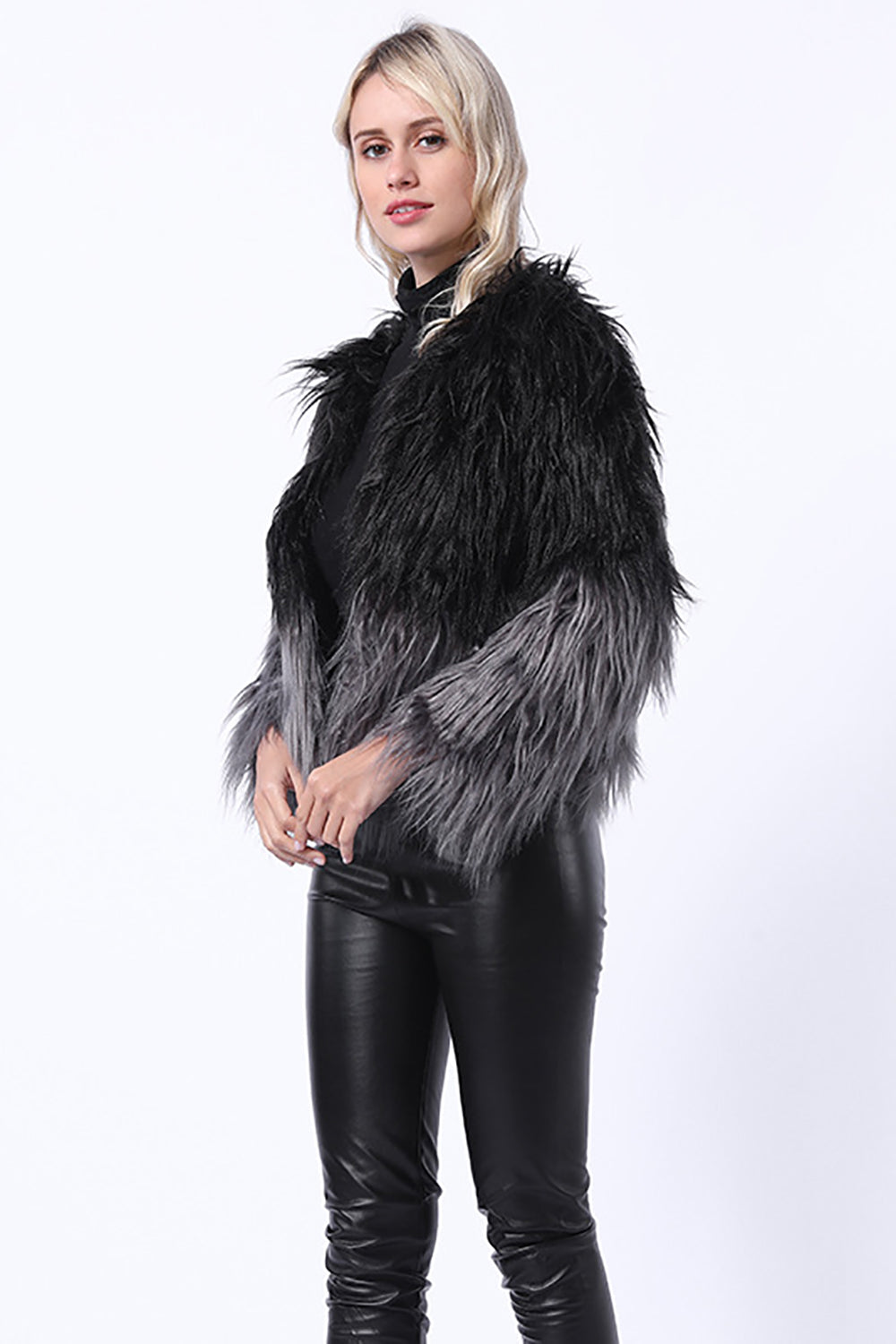 Black Winter Long Sleeve Faux Fur Coat-CALLISTARI
