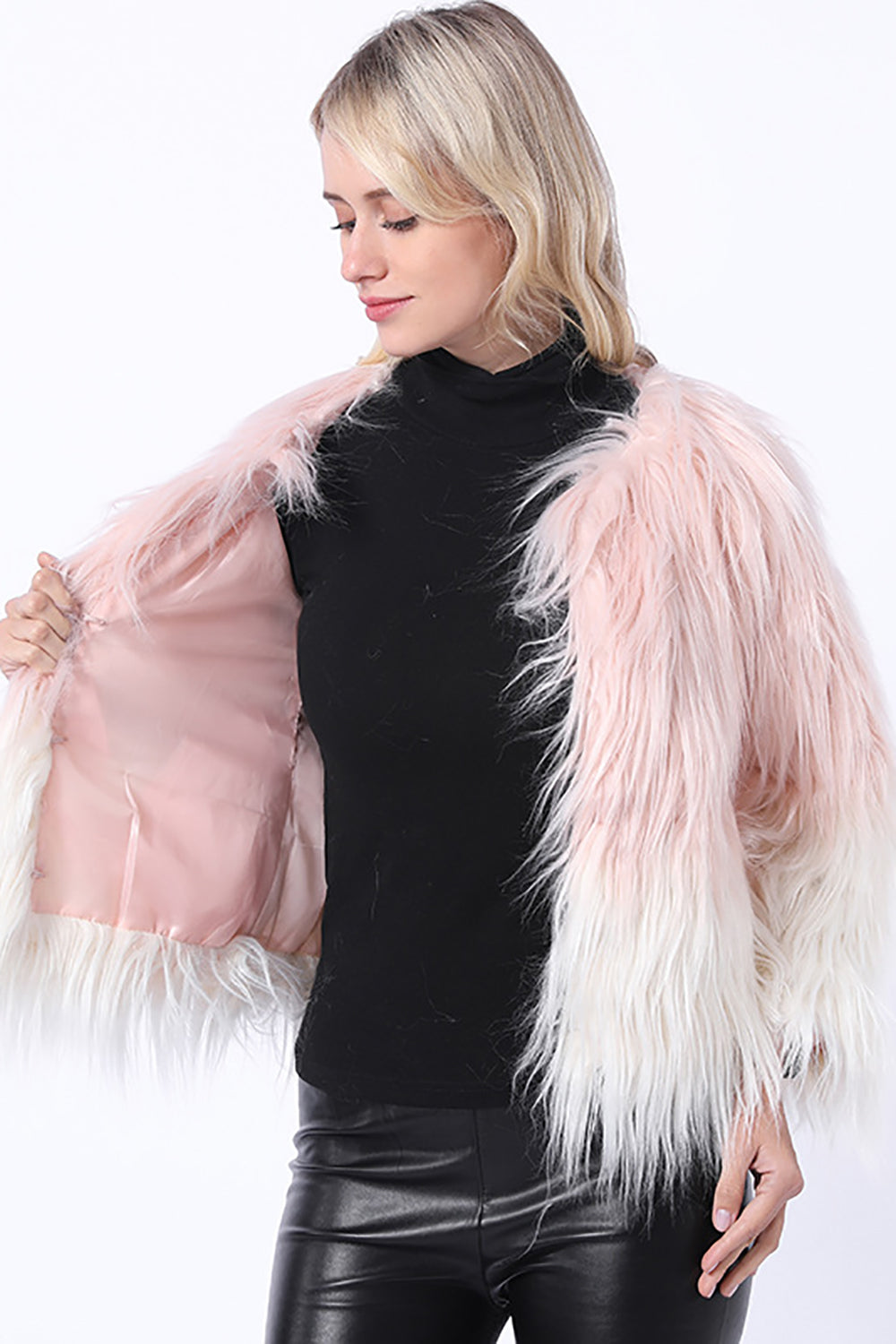 Black Winter Long Sleeve Faux Fur Coat-CALLISTARI