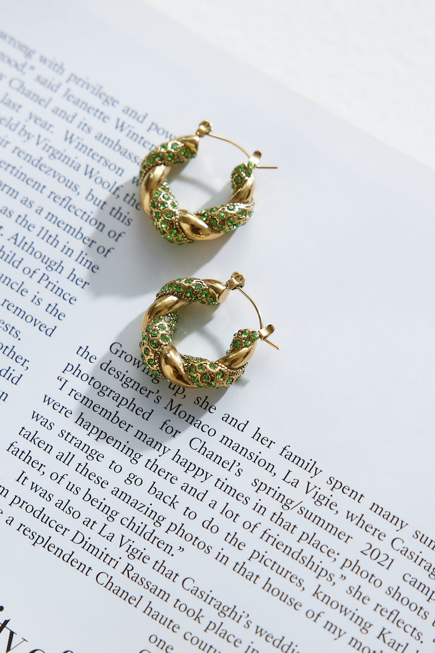 18k Gold Plated Crystal Lover Earrings Green Gold-CALLISTARI