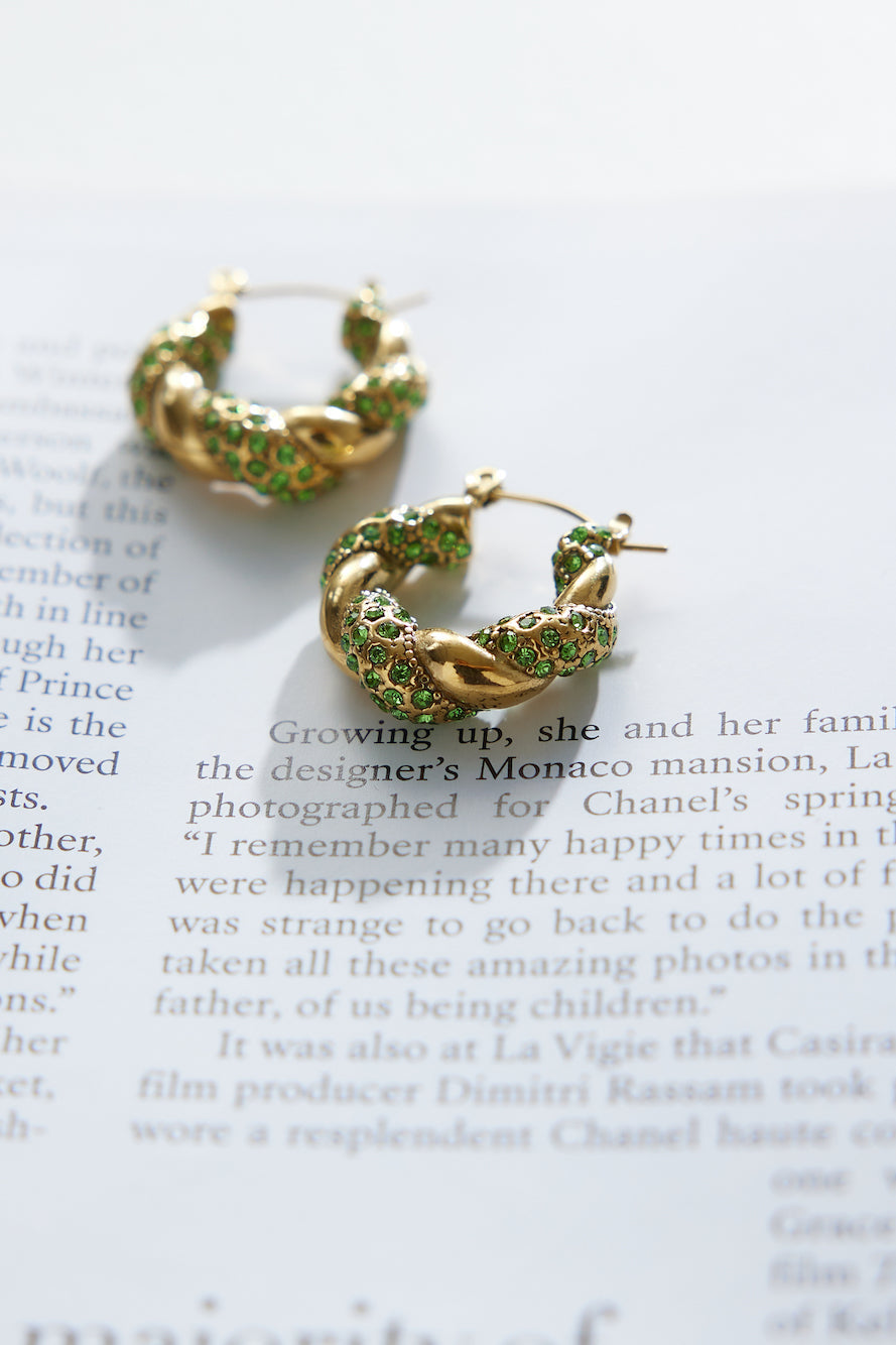 18k Gold Plated Crystal Lover Earrings Green Gold-CALLISTARI