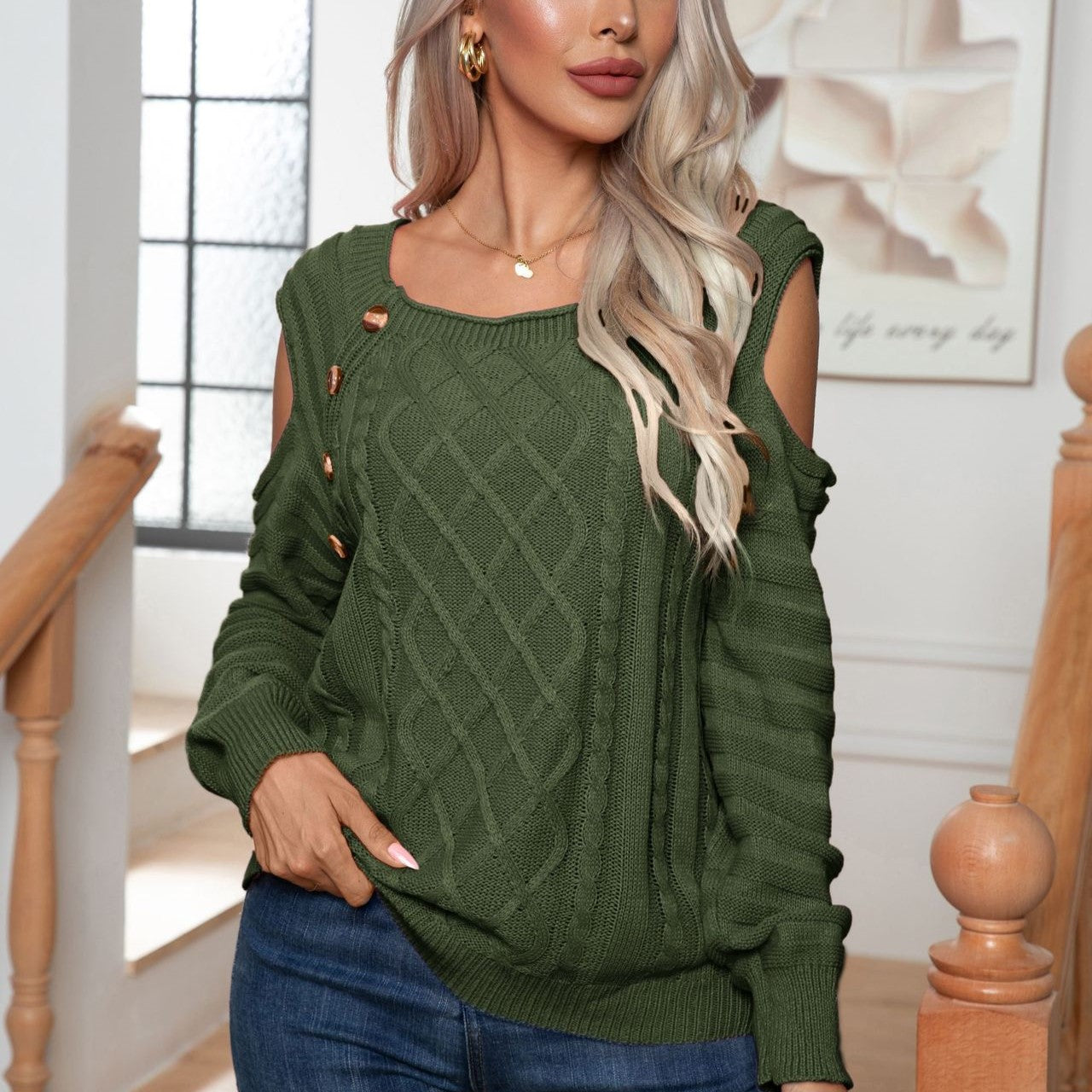 Elegant Button Twist Knitted Pullover Sweater-CALLISTARI