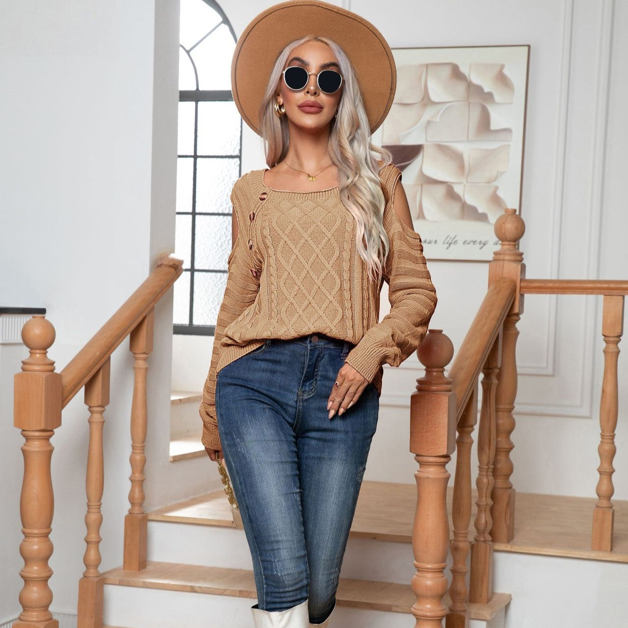 Elegant Button Twist Knitted Pullover Sweater-CALLISTARI