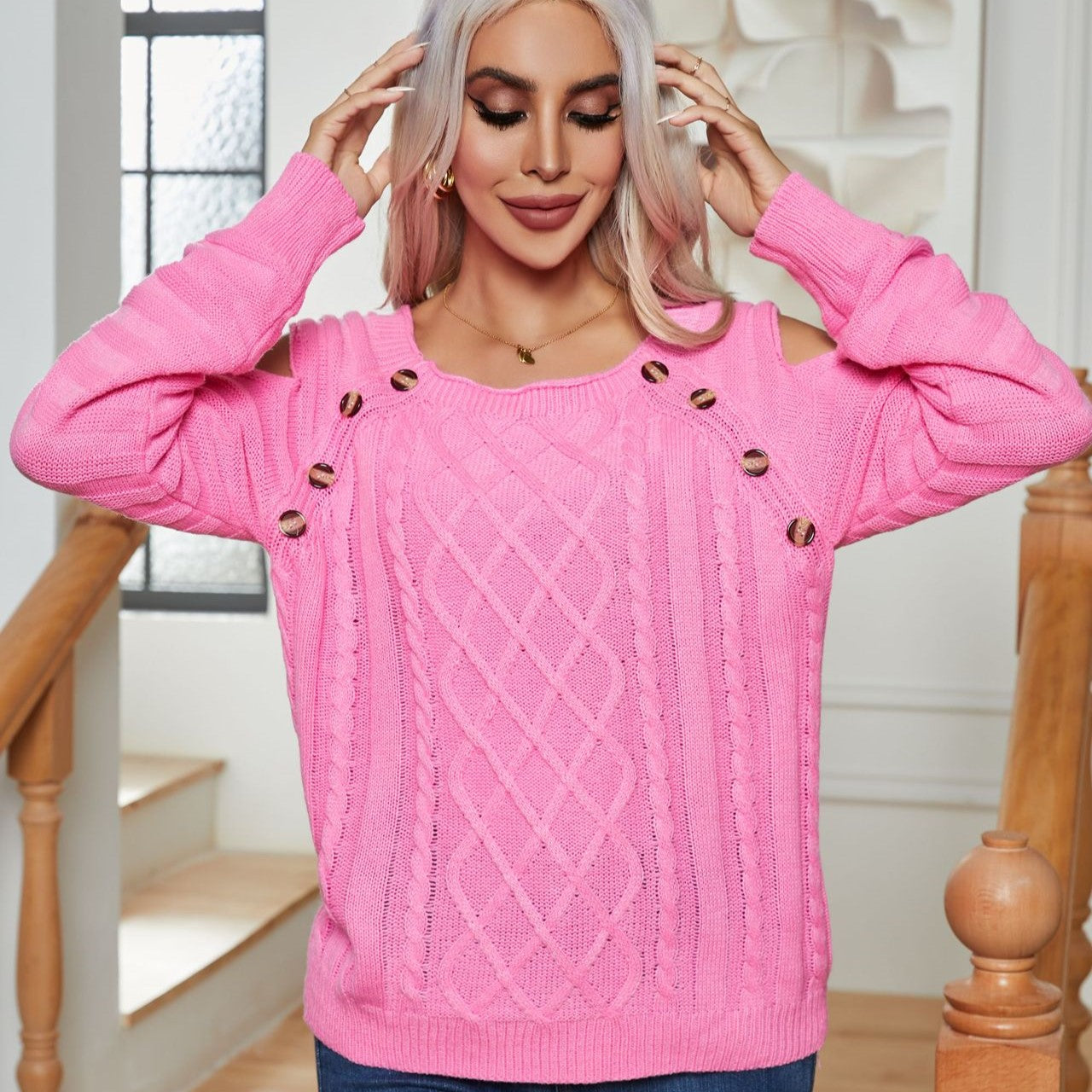 Elegant Button Twist Knitted Pullover Sweater-CALLISTARI