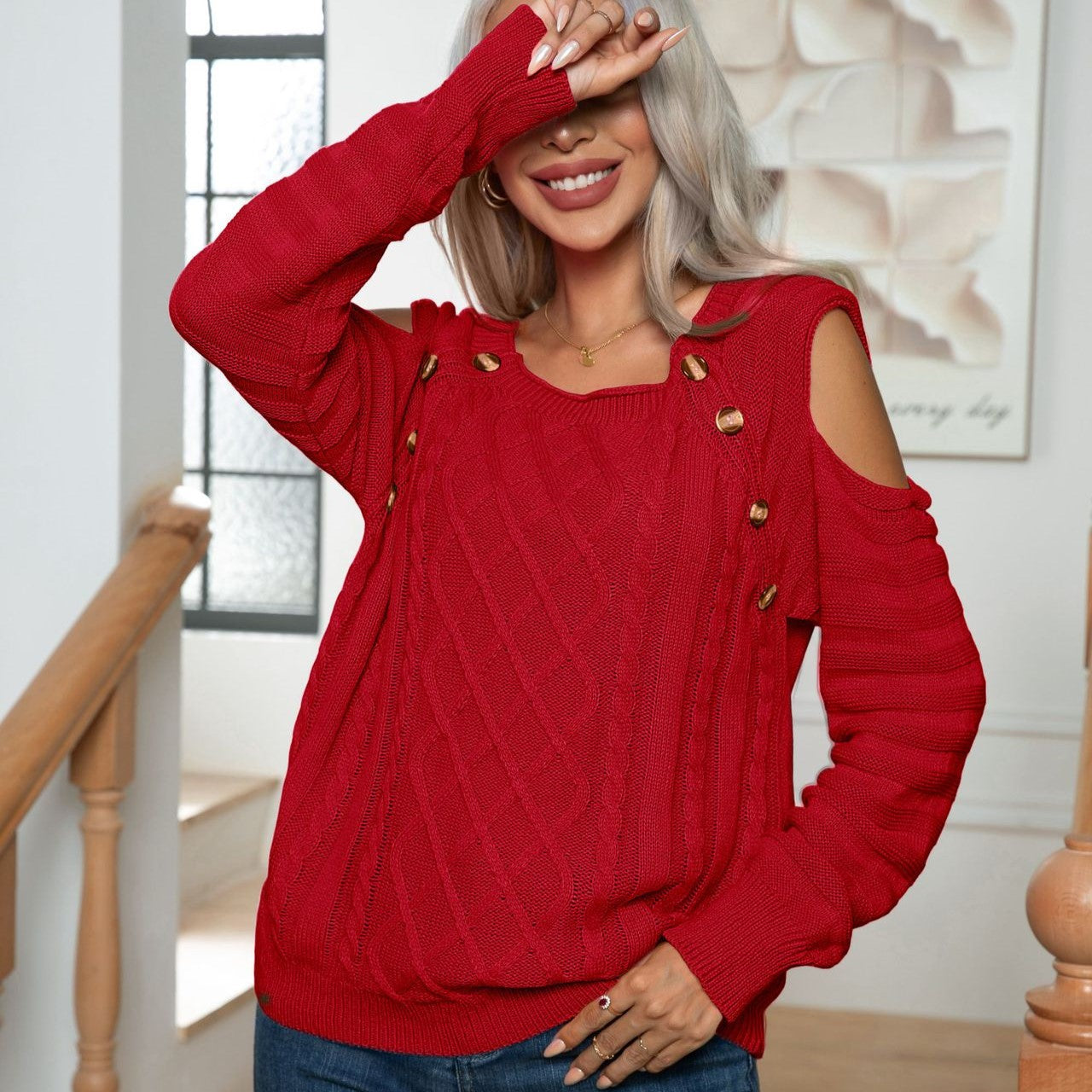 Elegant Button Twist Knitted Pullover Sweater-CALLISTARI