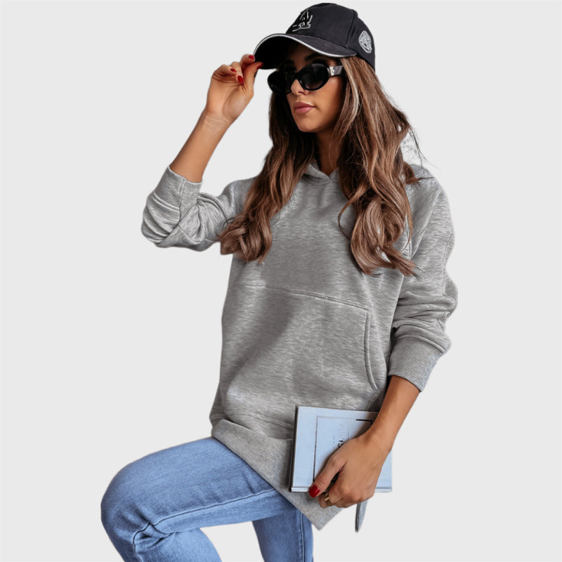 Casual Long Sleeve Side Slit Sweater Hoodie-CALLISTARI