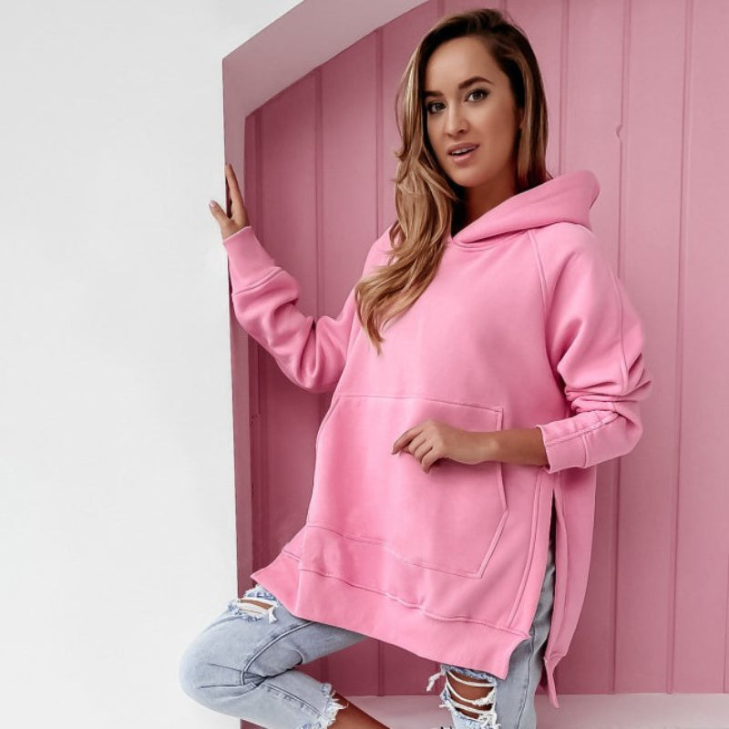 Casual Long Sleeve Side Slit Sweater Hoodie-CALLISTARI