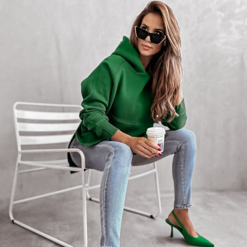 Casual Long Sleeve Side Slit Sweater Hoodie-CALLISTARI