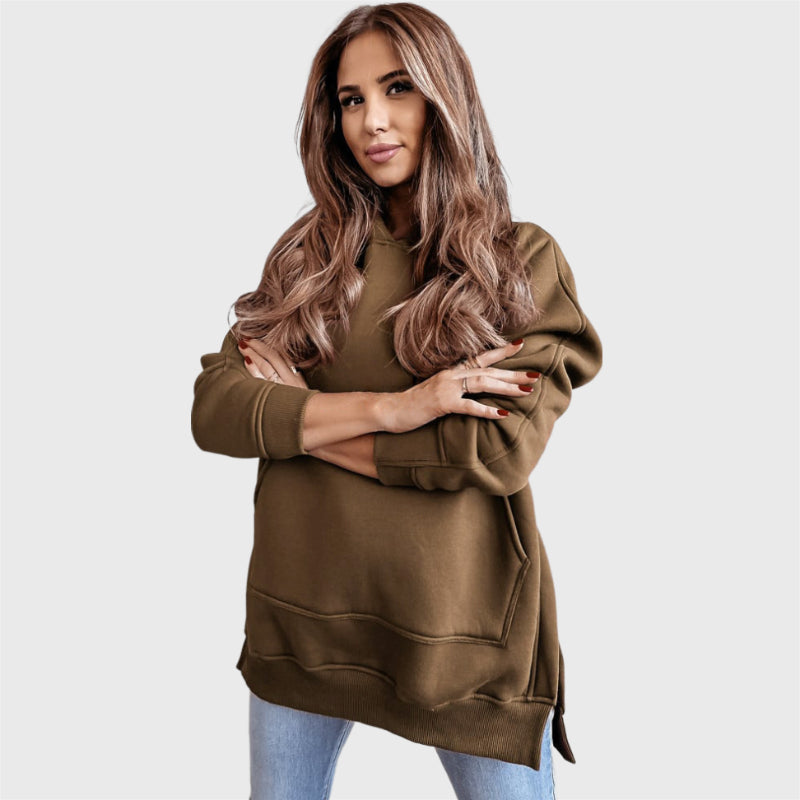 Casual Long Sleeve Side Slit Sweater Hoodie-CALLISTARI