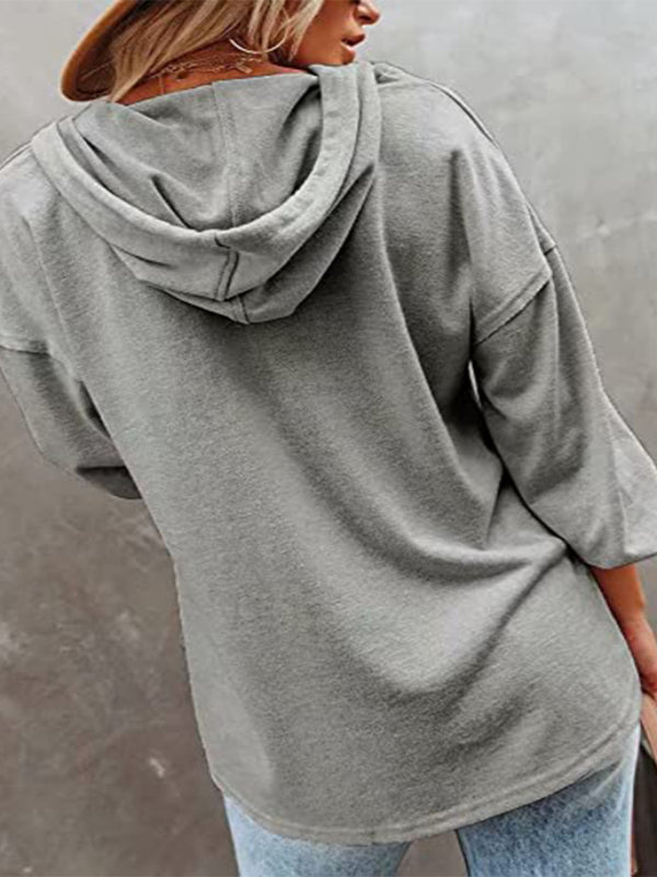 Casual Loose Solid Color Sweatshirt Hoodie-CALLISTARI
