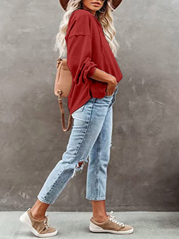 Casual Loose Solid Color Sweatshirt Hoodie-CALLISTARI