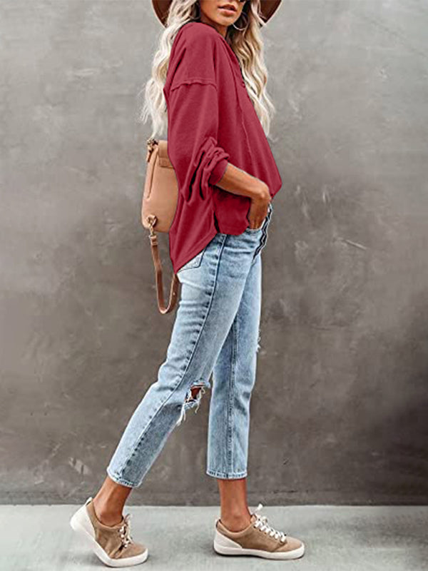 Casual Loose Solid Color Sweatshirt Hoodie-CALLISTARI