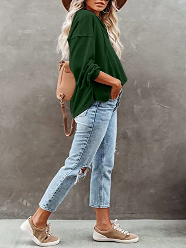 Casual Loose Solid Color Sweatshirt Hoodie-CALLISTARI